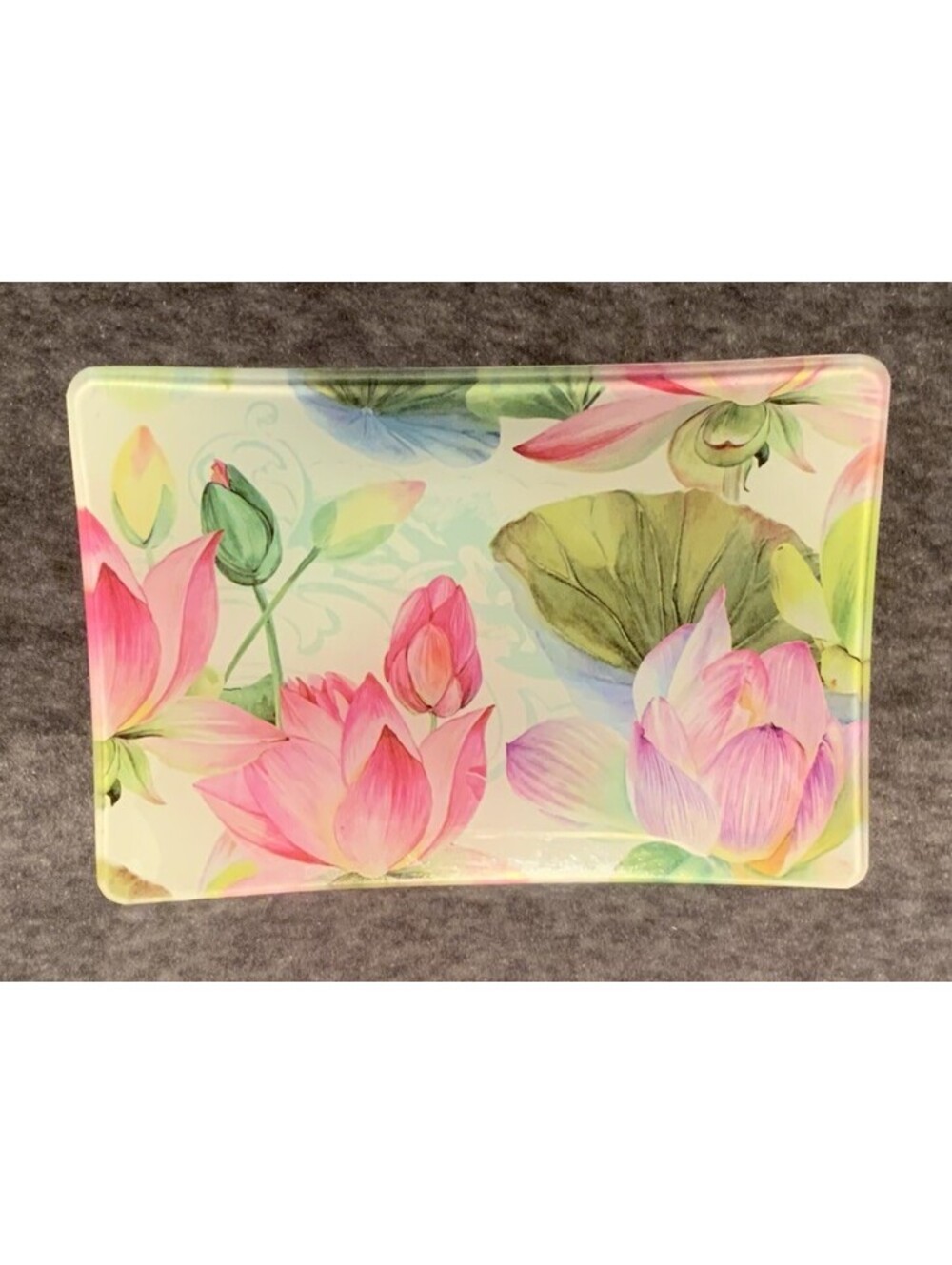 Michel Design Works ‘Water Lilies’ Glass Soap Trinket Dish 5.75” x 4”